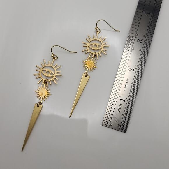 Golden Evil Eye Spike Earrings - Picture 2 of 3